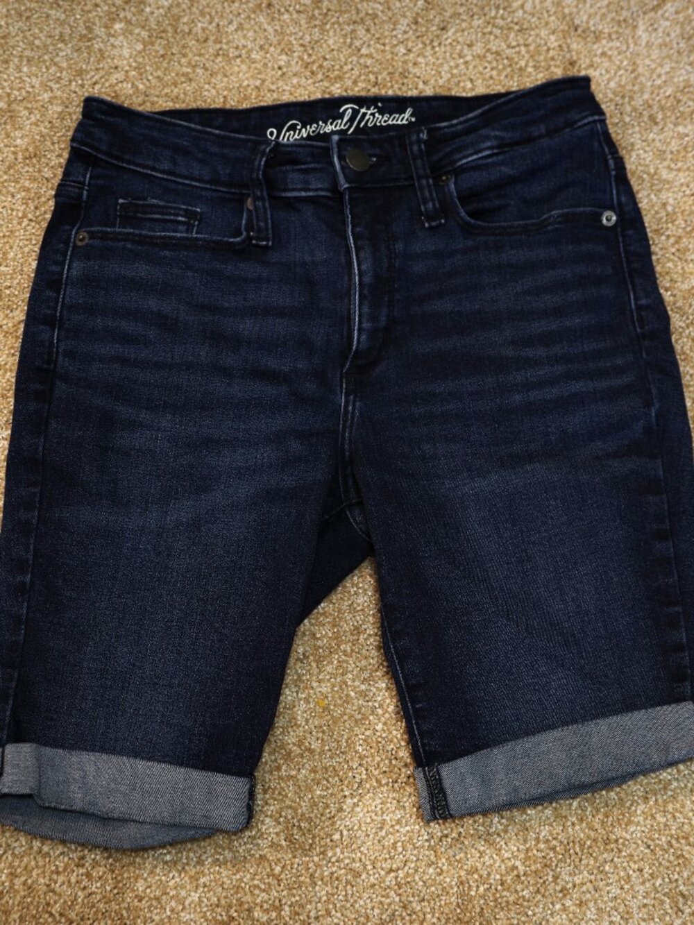 Universal Thread Dark Wash Denim Bermuda High Rise Shorts Cuffed Hems Summer